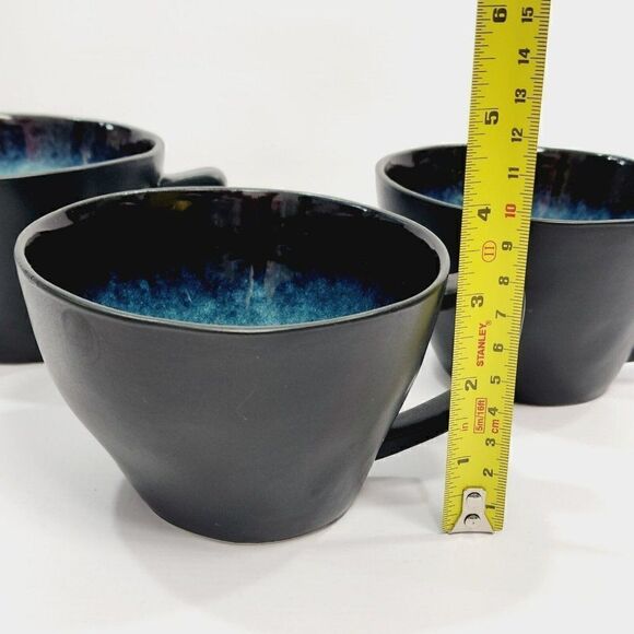 3 - ELITE BY GIBSON Unique Shape Large Black Blue Coffee Cups Mugs - Picture 4 of 10